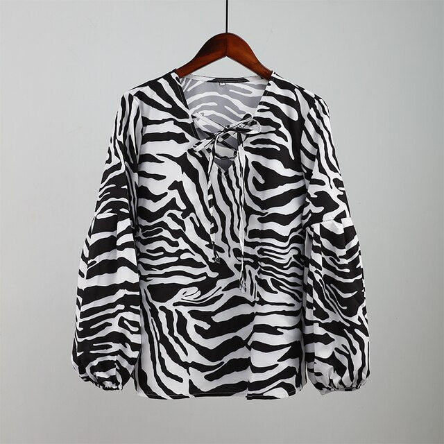 Zebra V-neck Women Blouse